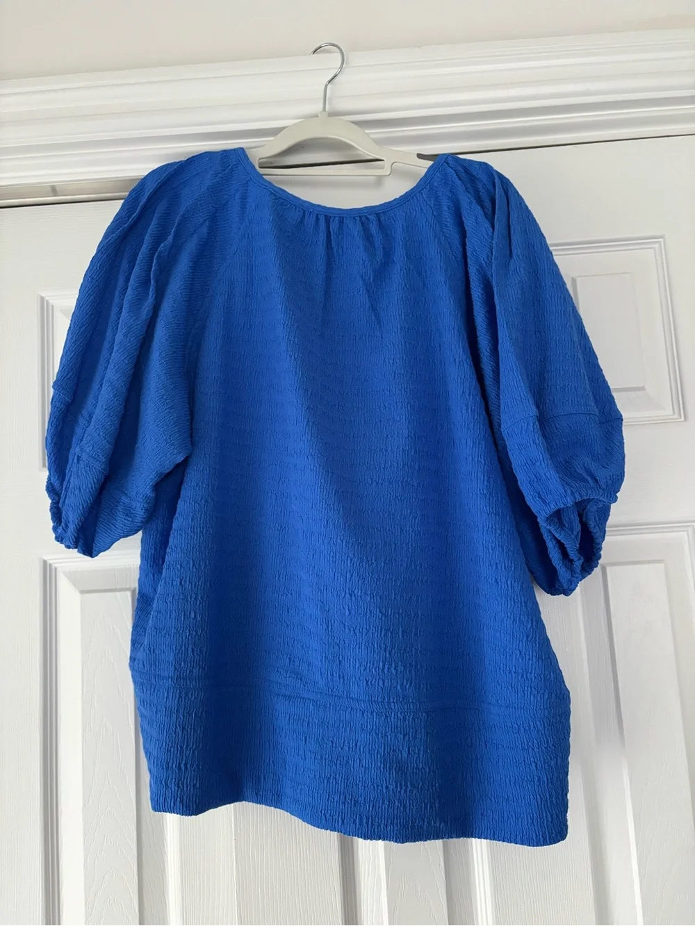 LOFT Women's Blue Textured Tie-Neck Blouse